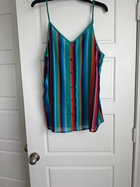 L&B Teal Multi-Striped Button-Front Cami Sz M